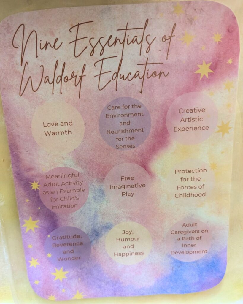 a sign of the nine essentials of waldorf education, as seen at my child's school